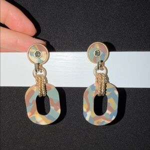 Gold and Multicolor Camo Dangle Earrings